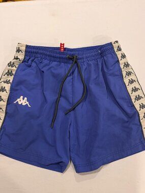 Kappa 222 Banda Coney Swim Trunks Mens Medium Blue Side Tape Logo Shorts